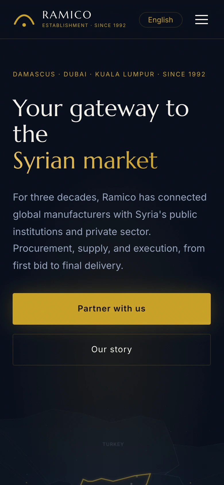 Ramico corporate site on mobile