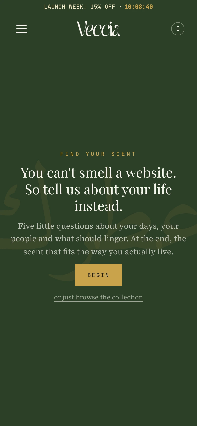 The scent quiz opening screen